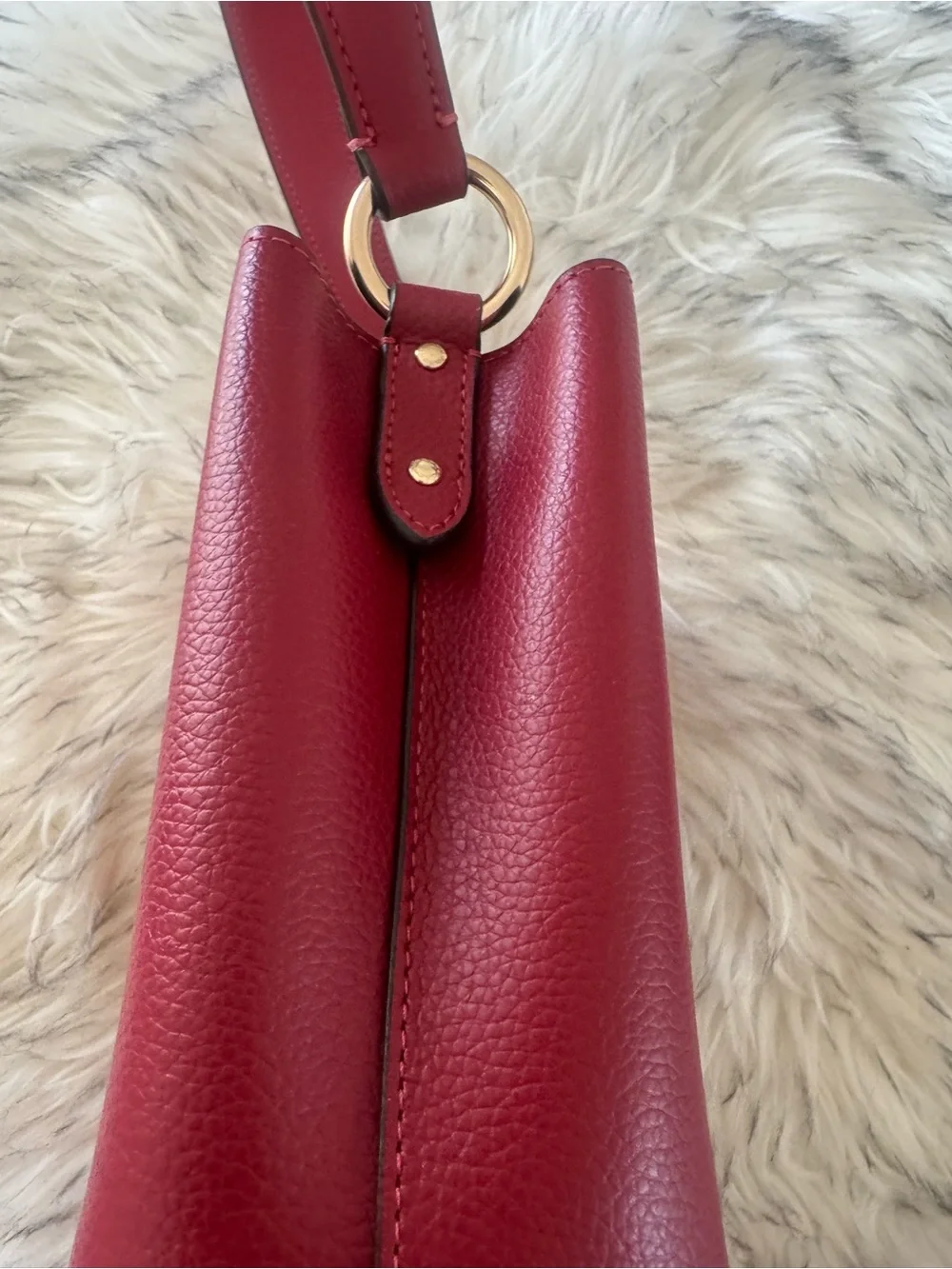 Coach Red Pebbled Leather Shoulder Bucket Bag with Gold Tone Logo - Picture 7 of 9